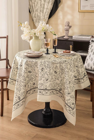 Large Flower Pattern Table Cover for Dining Room Table, Rectangular Tablecloth for Dining Table, Modern Rectangle Tablecloth for Oval Table-HomePaintingDecor