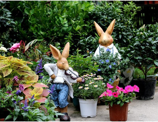 Garden Courtyard Ornament, Large Rabbit Statue for Garden, Bunny Flower Pot, Villa Outdoor Decor Gardening Ideas, House Warming Gift-HomePaintingDecor