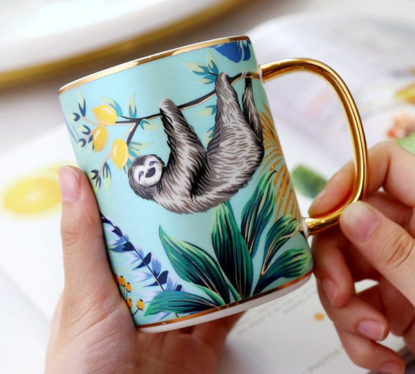 Peacock Porcelain Cups, Large Capacity Jungle Animal Porcelain Mugs, Unique Ceramic Mugs in Gift Box, Creative Ceramic Mugs for Office-HomePaintingDecor