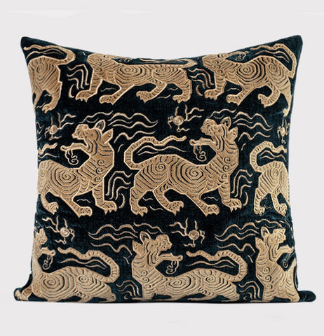 Embroidery Tiger Pattern Pillows for Couch, Contemporary Modern Sofa Pillows, Decorative Throw Pillows for Bedroom, Large Modern Sofa Pillow for Living Room-HomePaintingDecor