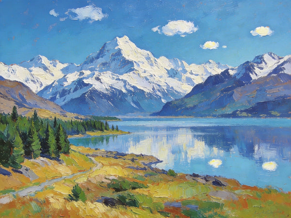 South Island Lakes of New Zealand, Hand Painted Canvas Art, Original Oil Paintings, Small Landscape Paintings, Hand Painted Canvas Art, Buy Original Paintings Online-HomePaintingDecor