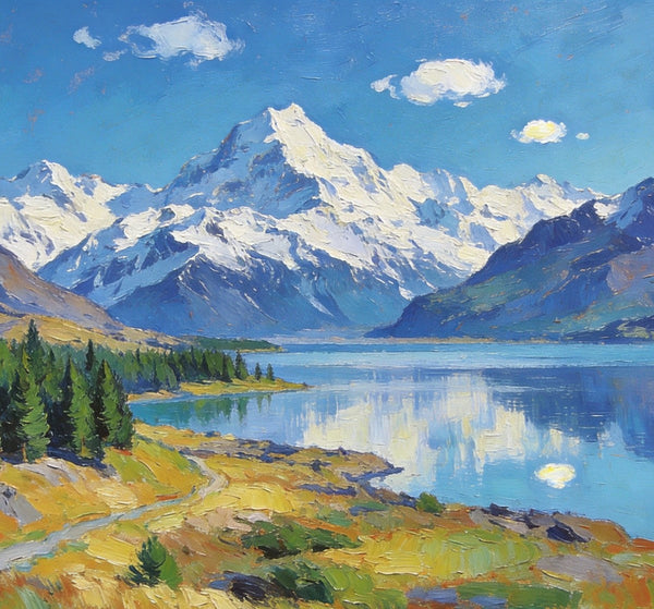 South Island Lakes of New Zealand, Hand Painted Canvas Art, Original Oil Paintings, Small Landscape Paintings, Hand Painted Canvas Art, Buy Original Paintings Online-HomePaintingDecor