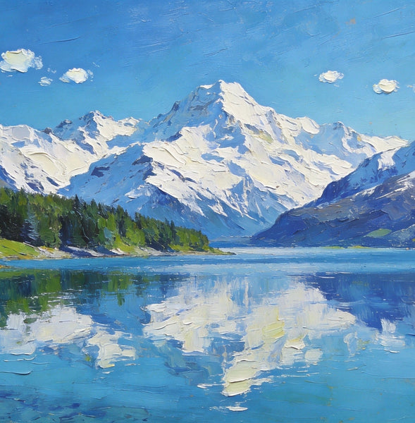 Mountain Reflecting Lake Beauty, Hand Painted Canvas Art, Landscape Oil Paintings, Canvas Wall Art for Living Room, Buy Original Paintings, Small Oil Paintings-HomePaintingDecor