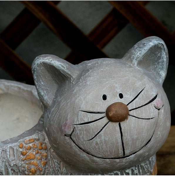 Large Cat Statue, Sitting Cat Flower Pot Statue, Pet Statue for Garden Courtyard Ornaments, Villa Outdoor Decor Gardening Ideas-HomePaintingDecor