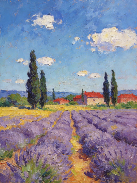 Hand Painted Wall Art Paintings, Provence Lavender Flower Field Delight, Buy Paintings Online, Original Landscape Art, Heavy Texture Oil Paintings-HomePaintingDecor