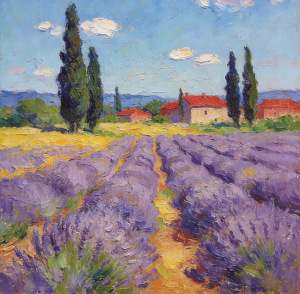 Hand Painted Wall Art Paintings, Provence Lavender Flower Field Delight, Buy Paintings Online, Original Landscape Art, Heavy Texture Oil Paintings-HomePaintingDecor