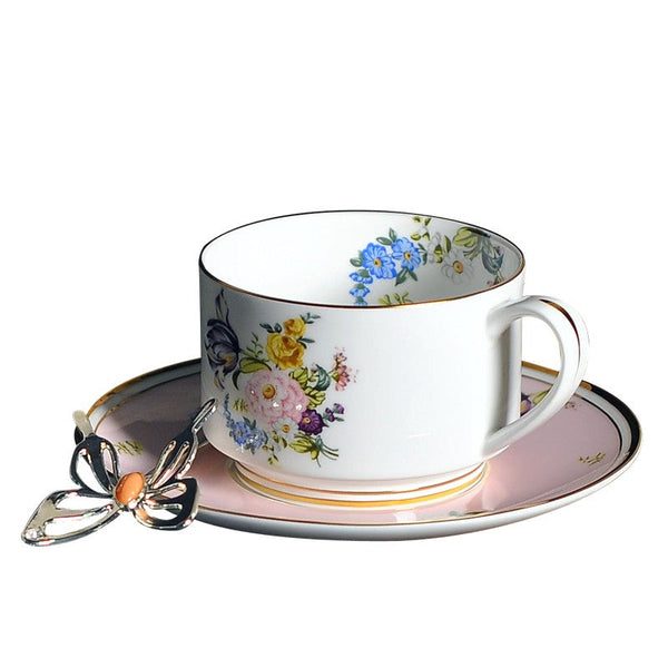Beautiful Flower British Tea Cups, Creative Bone China Porcelain Tea Cup Set, Elegant Flower Ceramic Cups, Unique Royal Coffee Cup and Saucer-HomePaintingDecor