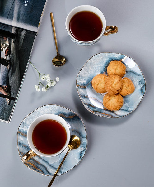 Unique Tea Cups and Saucers in Gift Box as Birthday Gift, Elegant Ceramic Coffee Cups, Beautiful British Tea Cups, Royal Bone China Porcelain Tea Cup Set-HomePaintingDecor