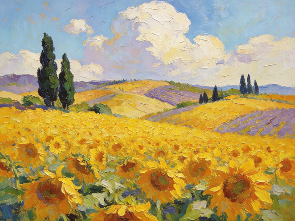 Landscape Canvas Paintings, Scenic Provence Sunflower Field Landscape, Original Landscape Paintings, Buy Paintings Online, Hand Painted Canvas Art-HomePaintingDecor