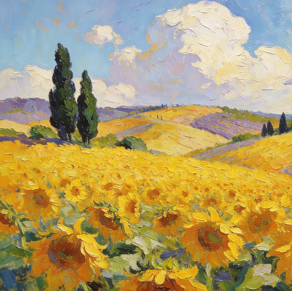 Landscape Canvas Paintings, Scenic Provence Sunflower Field Landscape, Original Landscape Paintings, Buy Paintings Online, Hand Painted Canvas Art-HomePaintingDecor