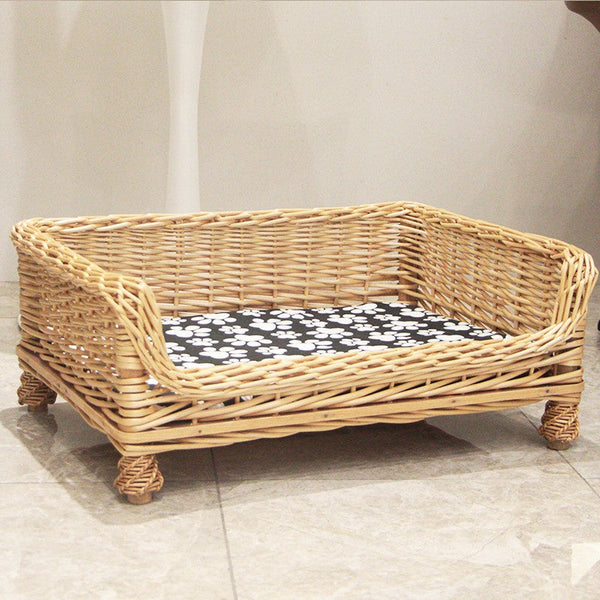 Hand Woven Rattan Cat Beds, Extra Large Natural Wicker Dog Bed with Washable Cushion for Indoor Cats and Dogs-HomePaintingDecor