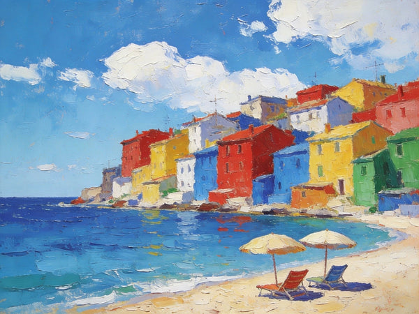 Small Landscape Paintings on Canvas, Coastal Town Charming Landscape, Landscape Canvas Paintings, Hand Painted Canvas Art, Heavy Texture Oil Paintings, Original Oil Paintings-HomePaintingDecor