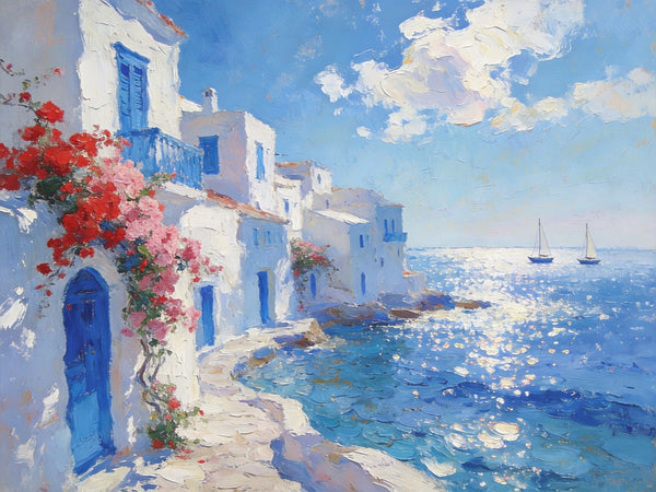 Idyllic Aegean Landscape, Small Oil Paintings, Heavy Texture Artwork, Hand Painted Canvas Art, Landscape Canvas Paintings, Original Canvas Paintings-HomePaintingDecor