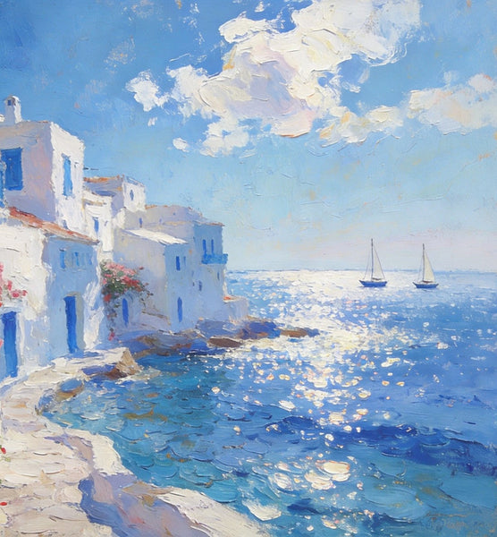 Idyllic Aegean Landscape, Small Oil Paintings, Heavy Texture Artwork, Hand Painted Canvas Art, Landscape Canvas Paintings, Original Canvas Paintings-HomePaintingDecor