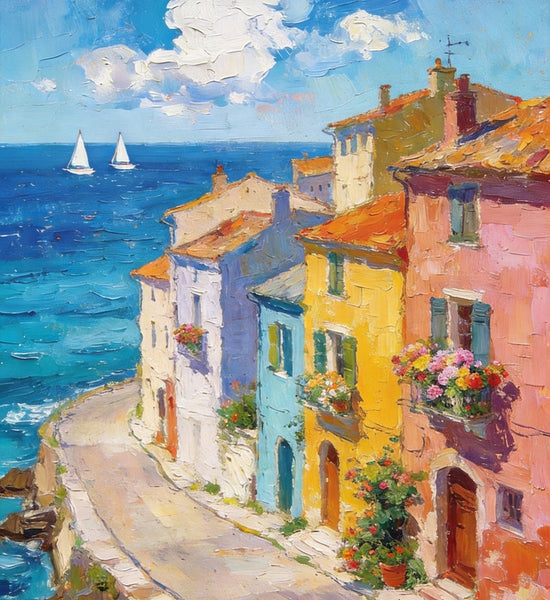 The Beauty of a Small Seaside Town, Original Landscape Art, Buy Original Paintings, Hand Painted Canvas Art, Small Paintings On Canvas, Heavy Texture Wall Art Paintings-HomePaintingDecor