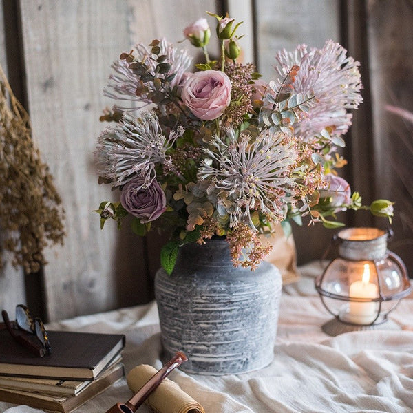 Modern Artificial Flowers for Home Decoration, Rose Flowers, Eucalyptus Globulus, Holly Leaf, Bedroom Flower Arrangement Ideas, Spring Flower Arrangement for Living Room-HomePaintingDecor
