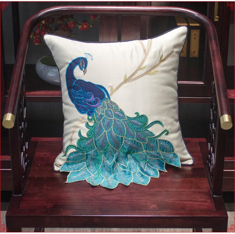 Beautiful Decorative Throw Pillows, Embroider Peacock Cotton and