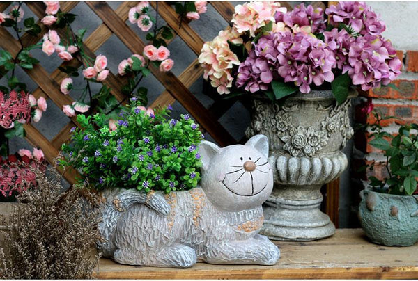 Large Cat Statue, Sitting Cat Flower Pot Statue, Pet Statue for Garden Courtyard Ornaments, Villa Outdoor Decor Gardening Ideas-HomePaintingDecor