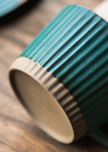 White Ceramic Coffee Cups, Pottery Coffee Cups, Cappuccino Coffee Mug, Coffee Cup and Saucer Set, Coffee Cup for Sale, Tea Cup, White / Green / Blue / Yellow-HomePaintingDecor