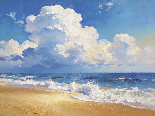 Sun and Sand Serenity, Seashore Beach Painting, Hand Painted Canvas Art, Small Oil Paintings, Original Landscape Paintings, Buy Painting Online, Heavy Texture Artwork-HomePaintingDecor