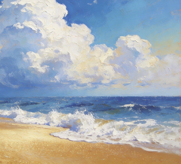 Sun and Sand Serenity, Seashore Beach Painting, Hand Painted Canvas Art, Small Oil Paintings, Original Landscape Paintings, Buy Painting Online, Heavy Texture Artwork-HomePaintingDecor