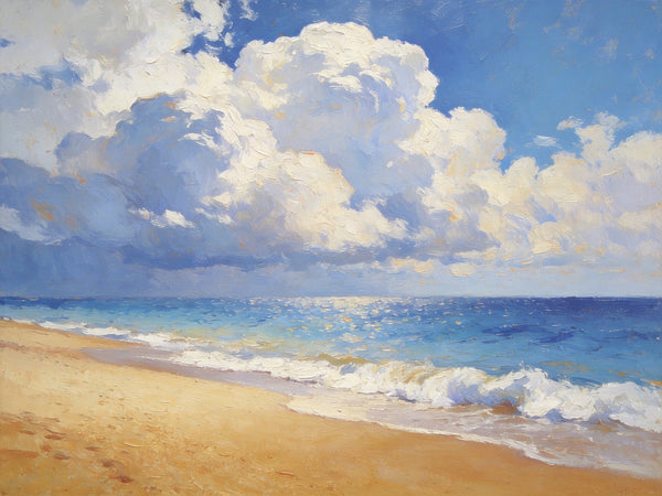 The Beach in the Afternoon, Small Landscape Paintings on Canvas, Landscape Canvas Paintings, Hand Painted Canvas Art, Heavy Texture Oil Paintings, Original Oil Paintings-HomePaintingDecor