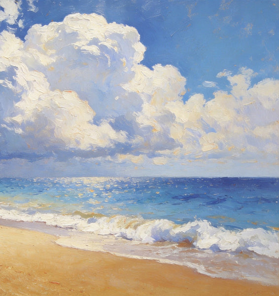 The Beach in the Afternoon, Small Landscape Paintings on Canvas, Landscape Canvas Paintings, Hand Painted Canvas Art, Heavy Texture Oil Paintings, Original Oil Paintings-HomePaintingDecor