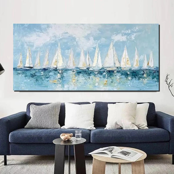 Large Wall Art Ideas for Living Room, Paintings for Living Room, Acrylic Painting on Canvas, Modern Paintings for Bedroom, Sail Boat Painting, Original Canvas Art-HomePaintingDecor