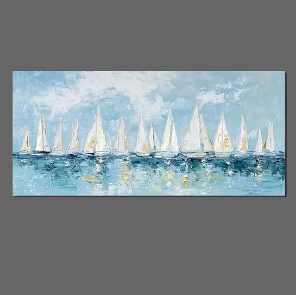 Large Wall Art Ideas for Living Room, Paintings for Living Room, Acrylic Painting on Canvas, Modern Paintings for Bedroom, Sail Boat Painting, Original Canvas Art-HomePaintingDecor