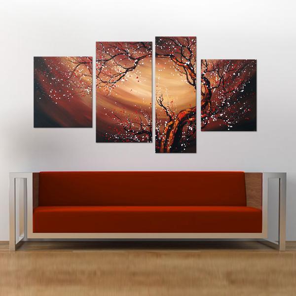 Plum Tree Painting, Blooming Flower Tree, Flower Paintings, Wall Art Paintings, Bedroom Canvas Art-HomePaintingDecor