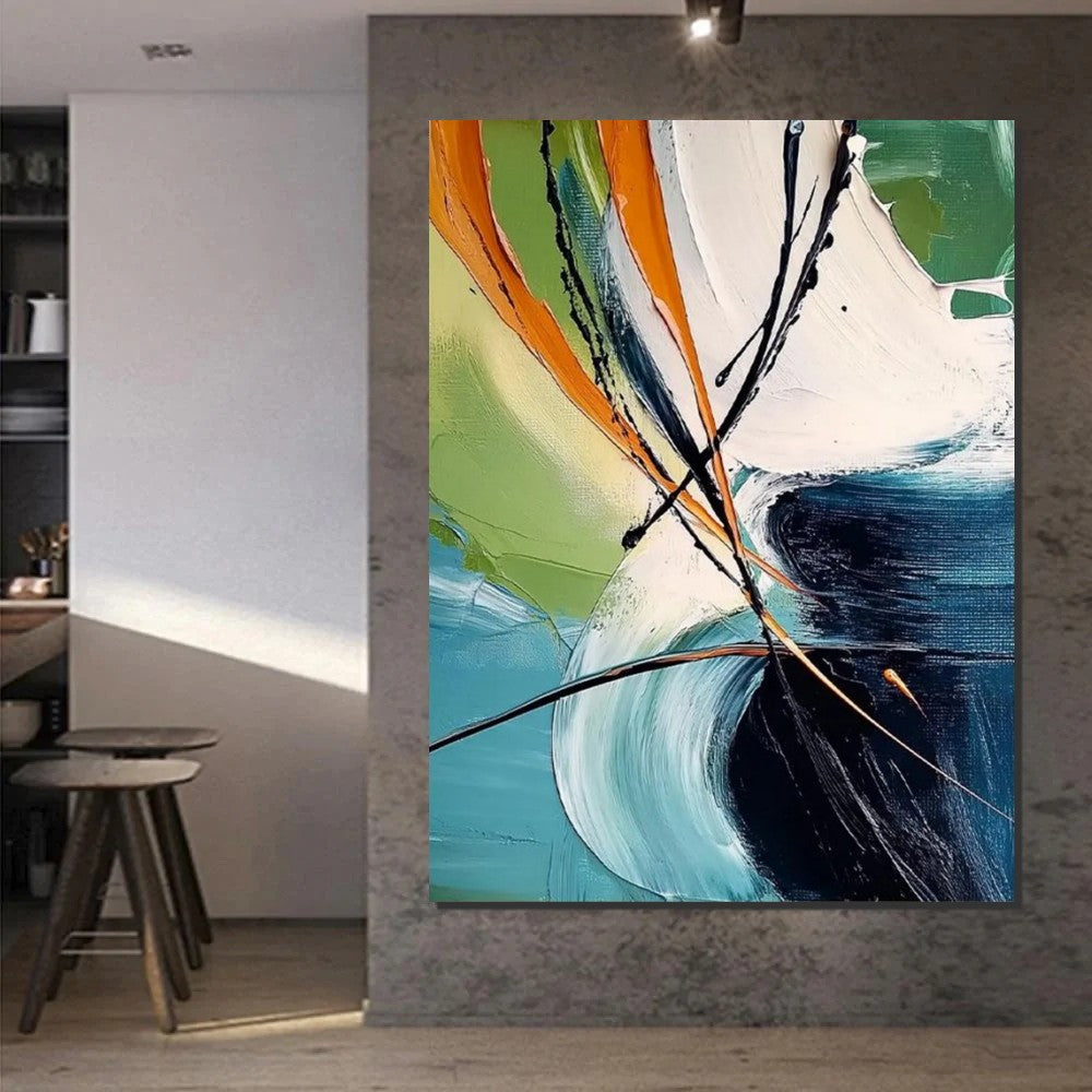 Dining Room Canvas Painting Contemporary Modern Artwork, Abstract Still Life, Warm Tones, Elegant Atmosphere, Gourmet Setting, Original Acrylic, Burnt Orange Ochre, Soft Focus, Horizontal Format, Sophisticated Wall Decor, Entertaining Space