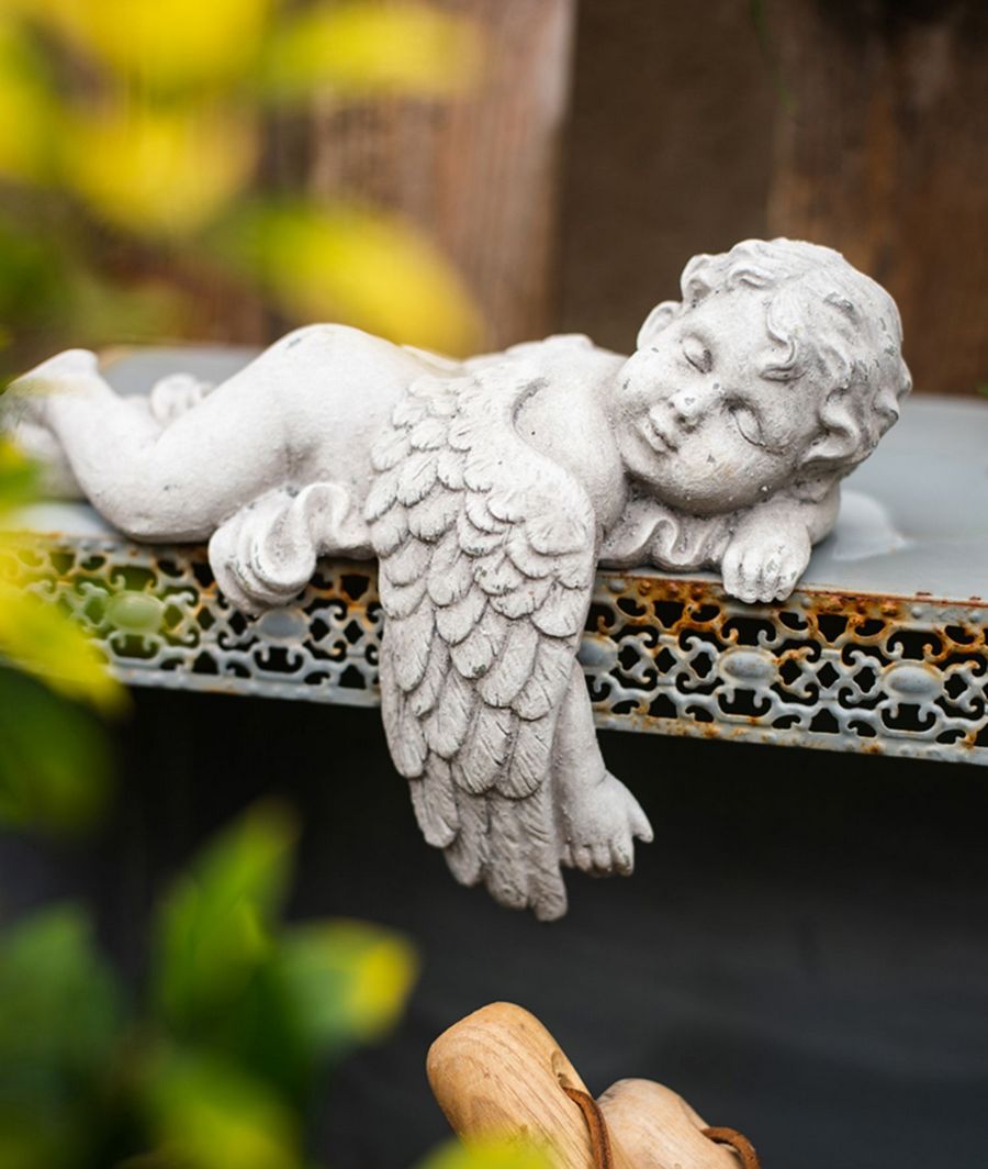 Lovely Sleeping Angel Statue for Garden, Beautiful Cute Garden Courtyard Ornaments, Unique Modern Garden Sculptures, Creative Villa Outdoor Decor Gardening Ideas-HomePaintingDecor