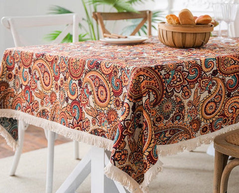 Large Modern Linen Tablecloths, Oriental Rectangular Table Covers for Coffee Table, Bohemian Rectangular Tablecloth for Oval Table-HomePaintingDecor