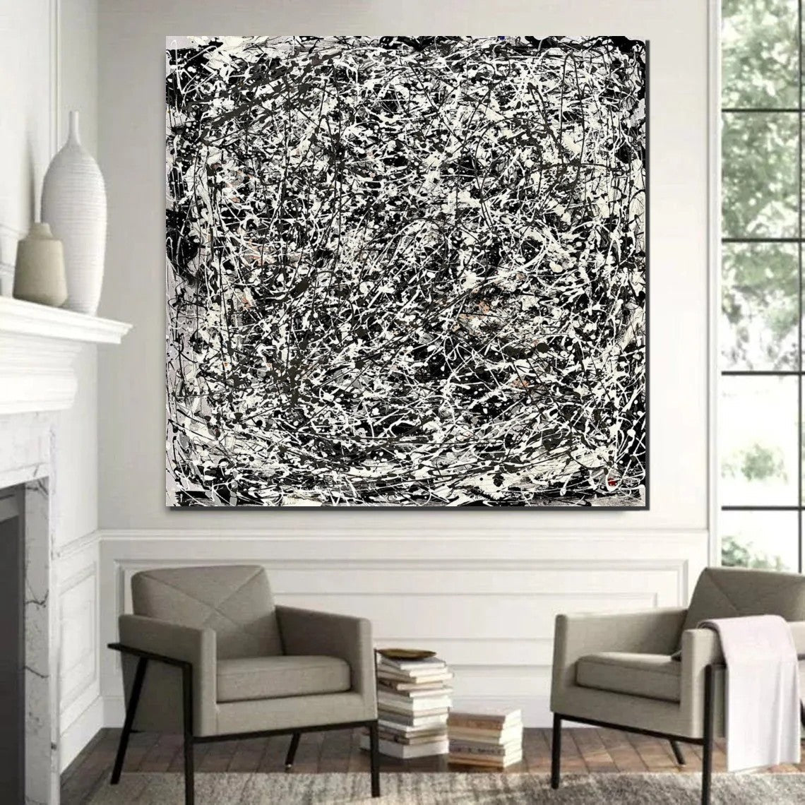 Modern Paintings for Dining Room, Hand Painted Wall Painting, Abstract Canvas Painting, Extra Large Abstract Artwork, Black Abstract Canas Art-HomePaintingDecor