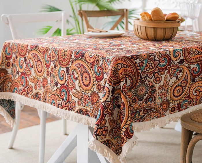 Oriental Rectangular Table Covers for Coffee Table, Large Modern Linen Tablecloths, Bohemian Rectangular Tablecloth for Oval Table-HomePaintingDecor