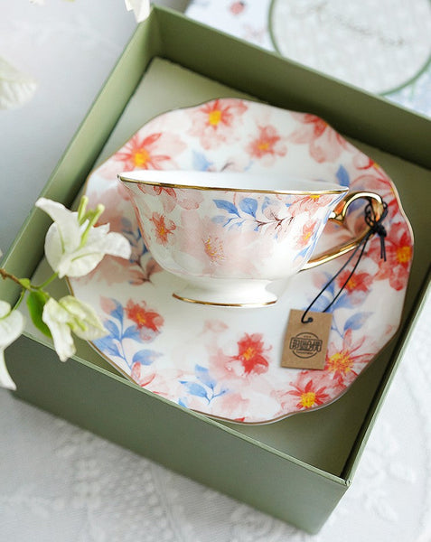 Flower Bone China Porcelain Tea Cup Set, Unique Tea Cup and Saucer in Gift Box,British Royal Ceramic Cups for Afternoon Tea, Elegant Ceramic Coffee Cups-HomePaintingDecor