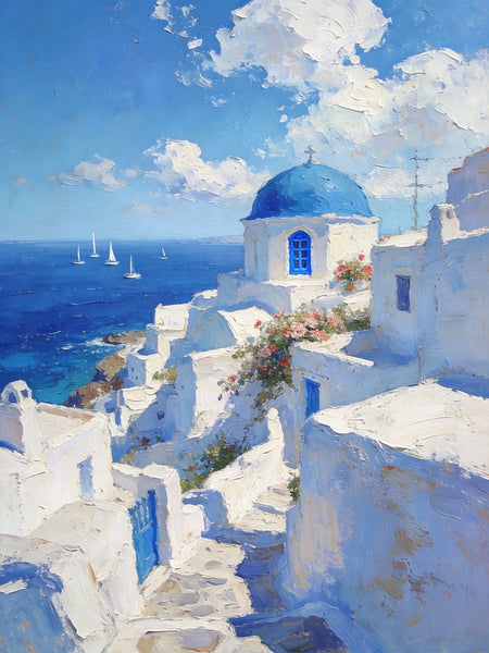 Buy Original Paintings, Harmony of Aegean Hues, Small Paintings On Canvas, Original Landscape Art, Hand Painted Canvas Art, Heavy Texture Wall Art Paintings-HomePaintingDecor