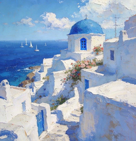 Buy Original Paintings, Harmony of Aegean Hues, Small Paintings On Canvas, Original Landscape Art, Hand Painted Canvas Art, Heavy Texture Wall Art Paintings-HomePaintingDecor