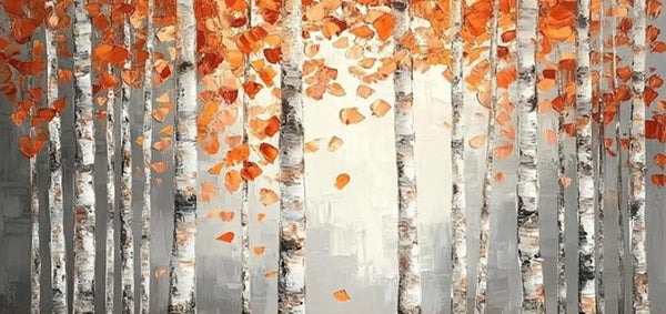 Large Wall Art for Bedroom, Modern Paintings for Living Room, Acrylic Painting on Canvas, Palette Knife Canvas Art, Autumn Birch Tree Painting, Original Canvas Art-HomePaintingDecor