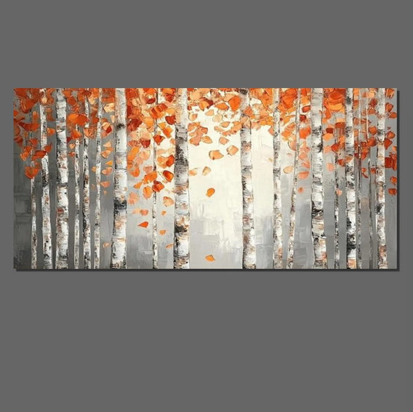 Large Wall Art for Bedroom, Modern Paintings for Living Room, Acrylic Painting on Canvas, Palette Knife Canvas Art, Autumn Birch Tree Painting, Original Canvas Art-HomePaintingDecor