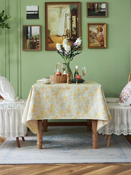 Natural Spring Farmhouse Table Cloth, Large Modern Rectangle Tablecloth for Dining Room Table, Square Tablecloth for Round Table, Flower Pattern Tablecloth-HomePaintingDecor