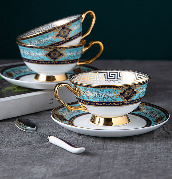 Unique Tea Cup and Saucer in Gift Box, 7.4 oz British Ceramic Coffee Cups, Porcelain Tea Cup Set for Office-HomePaintingDecor