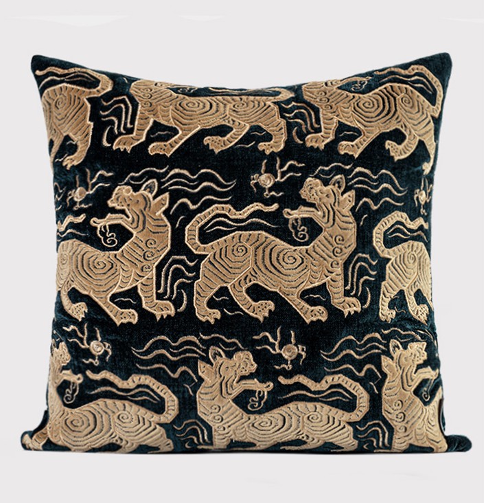 Embroidery Tiger Pattern Pillows for Couch, Contemporary Modern Sofa Pillows, Decorative Throw Pillows for Bedroom, Large Modern Sofa Pillow for Living Room-HomePaintingDecor