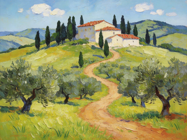 Serene Tuscan Landscape, Original Landscape Paintings, Landscape Canvas Paintings, Buy Paintings Online, Hand Painted Canvas Art-HomePaintingDecor