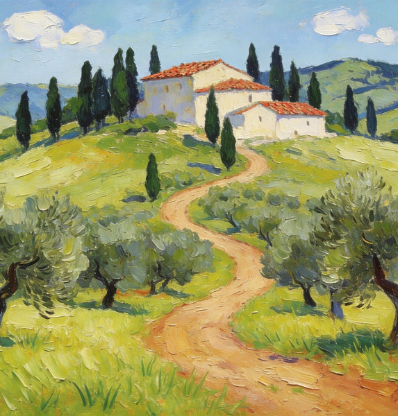 Serene Tuscan Landscape, Original Landscape Paintings, Landscape Canvas Paintings, Buy Paintings Online, Hand Painted Canvas Art-HomePaintingDecor