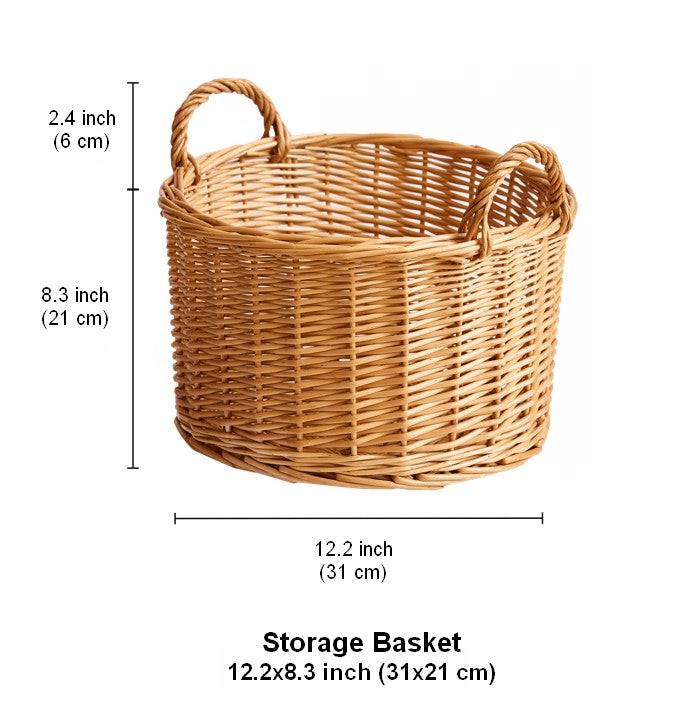 Small Picnic Fruit Basket with Handle, Kitchen Storage Baskets, Natural Hand-woven Wicker Round Storage Basket, Small Willow Weaving Baskets for Vegetable, Natural Fruit Storage Basket-HomePaintingDecor