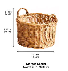 Small Picnic Fruit Basket with Handle, Kitchen Storage Baskets, Natural Hand-woven Wicker Round Storage Basket, Small Willow Weaving Baskets for Vegetable, Natural Fruit Storage Basket-HomePaintingDecor
