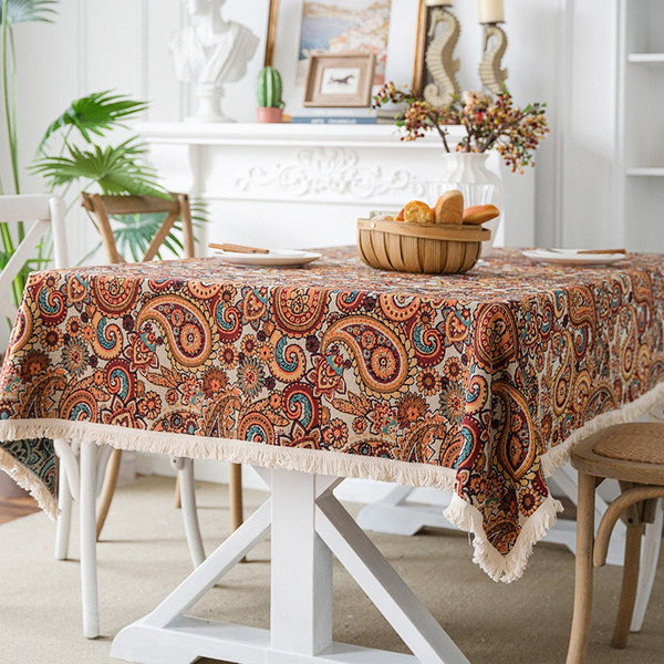 Oriental Rectangular Table Covers for Coffee Table, Large Modern Linen Tablecloths, Bohemian Rectangular Tablecloth for Oval Table-HomePaintingDecor
