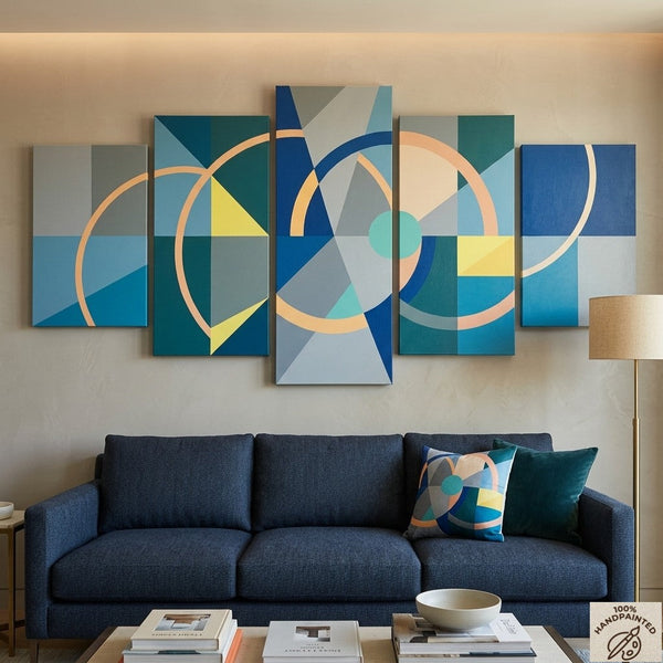 Contemporary Canvas Painting, Geometric Modern Art, Colorful Abstract Paintings, Hand Painted Acrylic Art-HomePaintingDecor