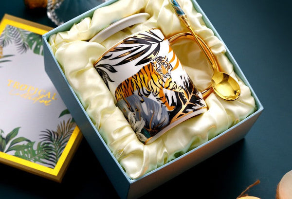 Peacock Porcelain Cups, Large Capacity Jungle Animal Porcelain Mugs, Unique Ceramic Mugs in Gift Box, Creative Ceramic Mugs for Office-HomePaintingDecor